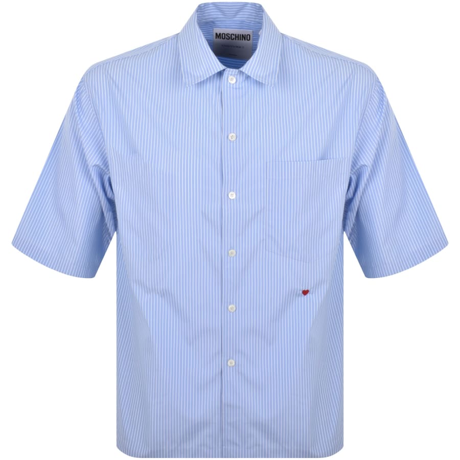 Moschino Short Sleeve Striped Poplin Shirt Blue | Mainline